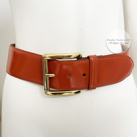 Moschino Belt by Redwall Wide Patent Leather Orange Made in Italy Vintage EU 42 main image 9